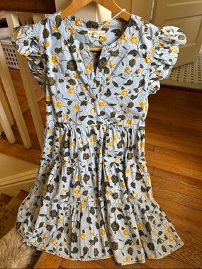 Roller Rabbit Light Blue and Yellow Floral Tiered Mini Dress